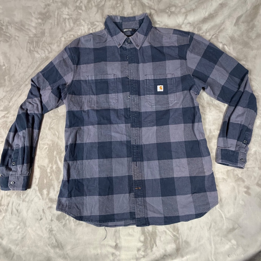 Carhartt Rugged Flex Relaxed Fit Flannel Shirt Blue Grey Plaid XL Tall